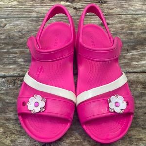 Pink Crocs Sandals size J2 candy pink open toed